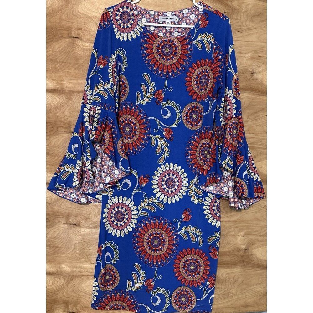Shelby & Palmer Sz 12 Floral Paisley Dress Long Bell Sleeves Boho Textured